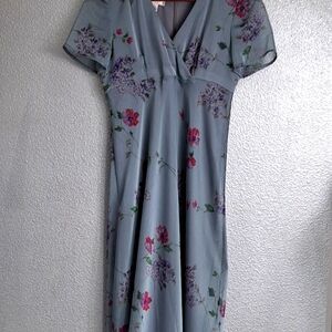 Vintage Talbots Grey Dress With A Sheer Floral Overlay    Size 2
